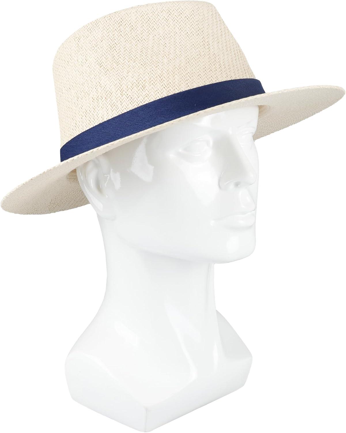 imageDockers Mens Straw Fedora and Panama HatNavy Band
