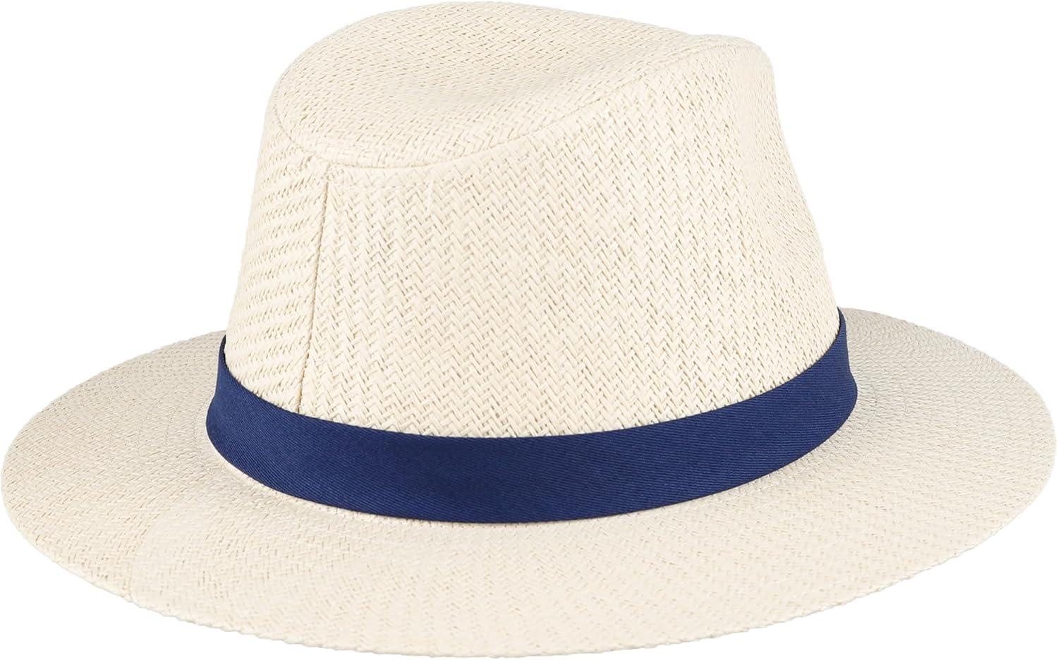 imageDockers Mens Straw Fedora and Panama HatNavy Band