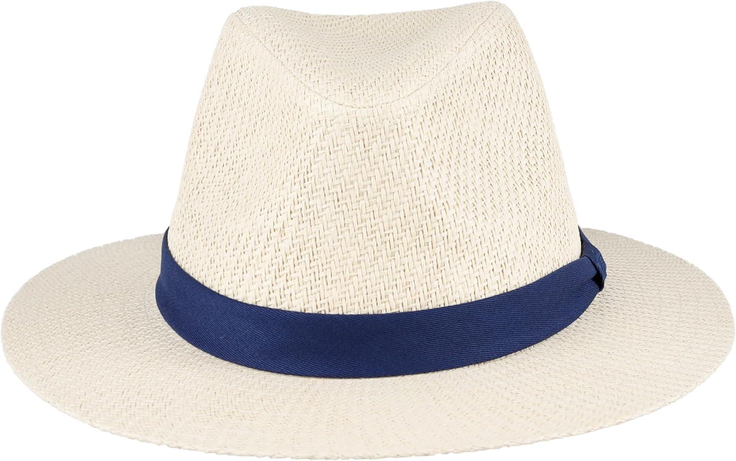 imageDockers Mens Straw Fedora and Panama HatNavy Band