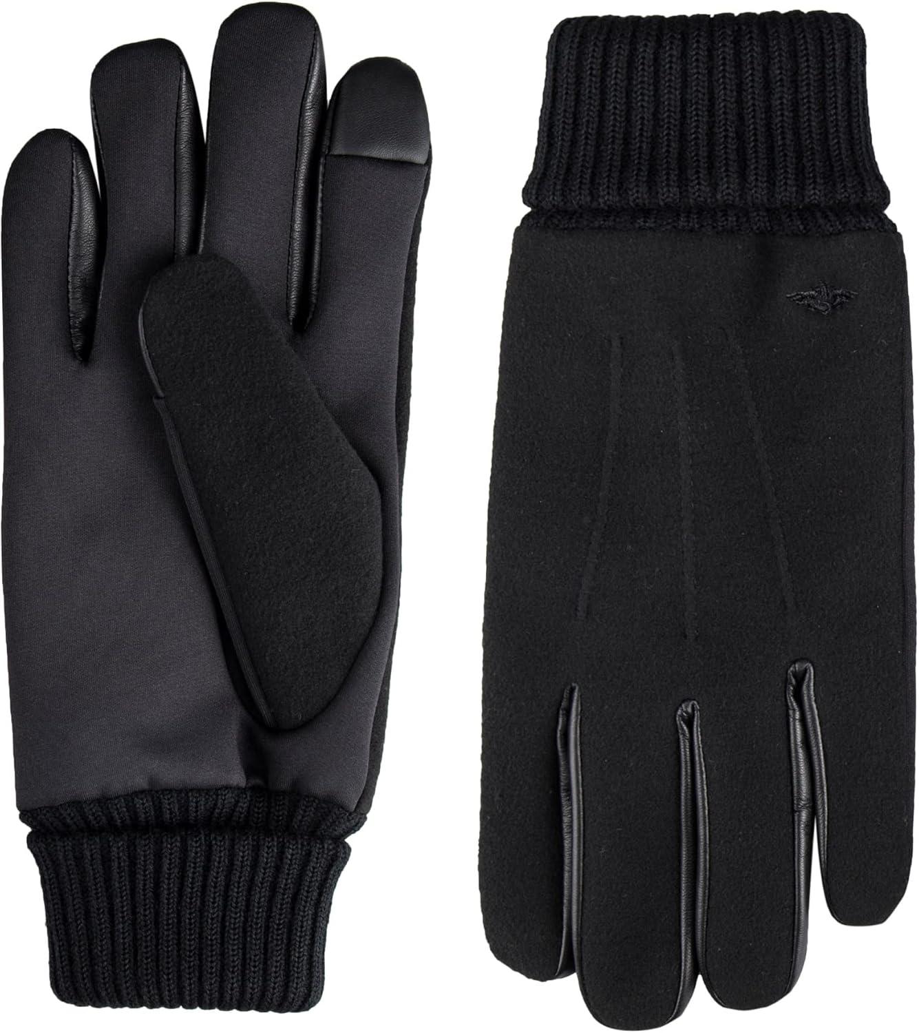 imageDockers Mens Warm Fabric Winter Gloves with Smartphone Touchscreen CapabilityBlack Wool