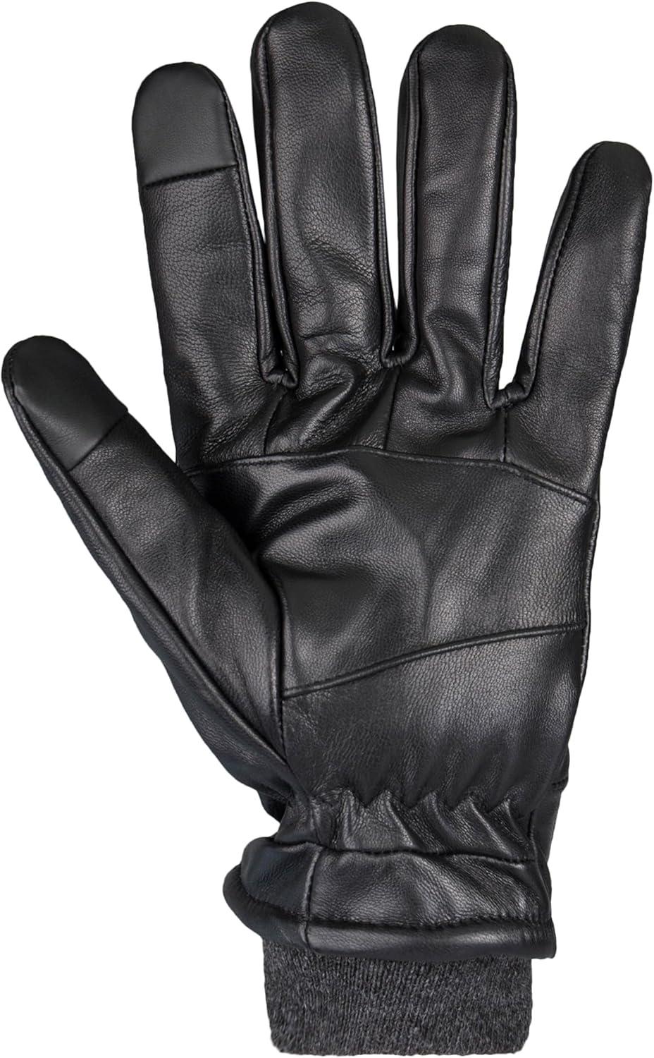 imageDockers Mens Warm Leather Winter Gloves with Smartphone Touchscreen CapabilityBlack Cuffed