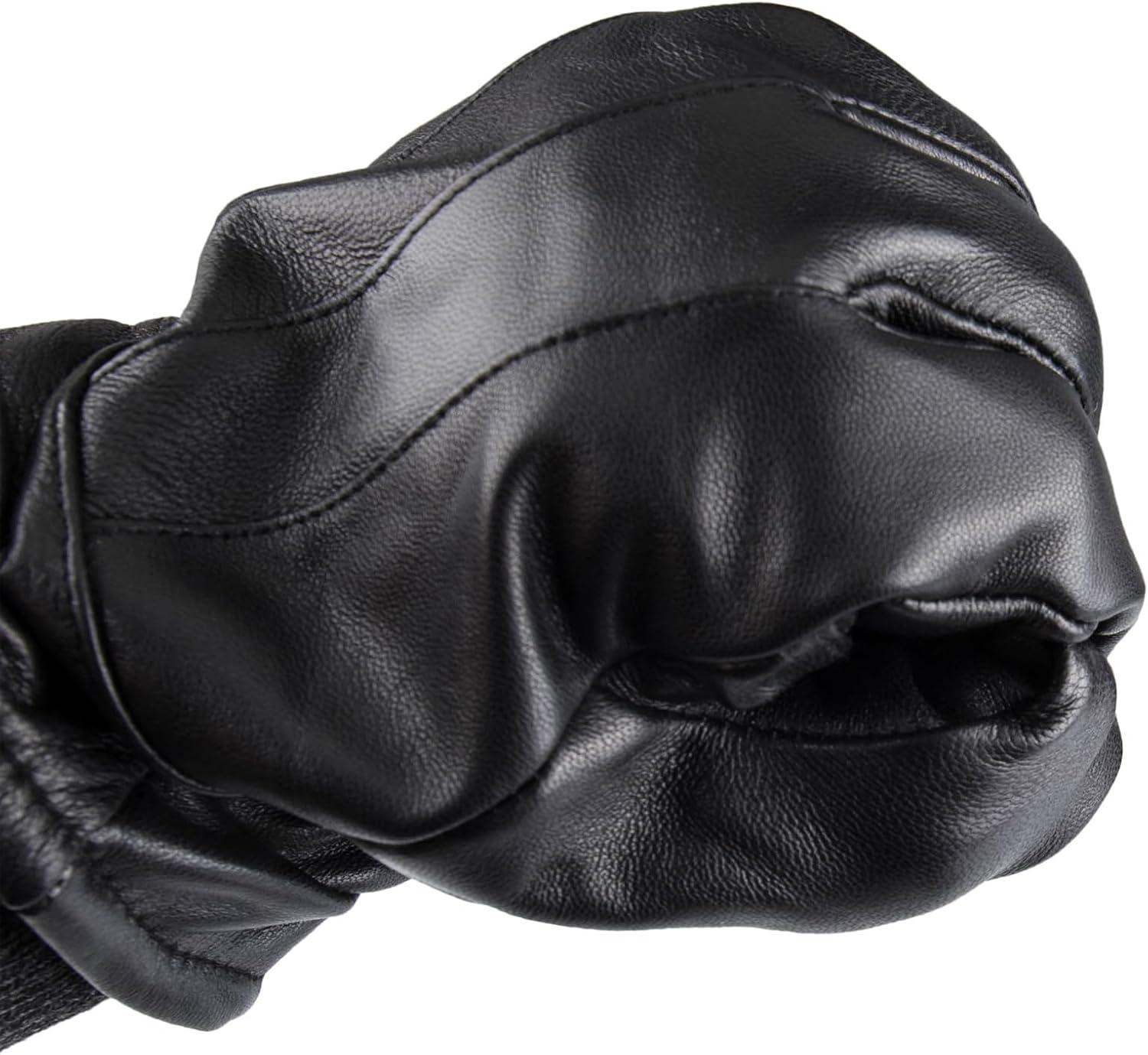 imageDockers Mens Warm Leather Winter Gloves with Smartphone Touchscreen CapabilityBlack Cuffed