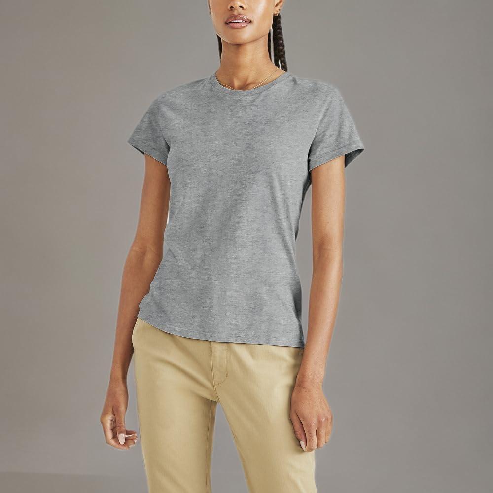 imageDockers Womens Slim Fit Cotton Slub Jersey Favorite Crew TShirtHeather Grey