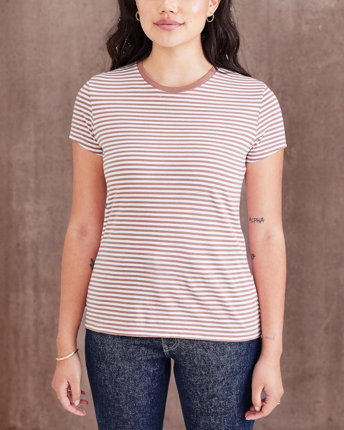 imageDockers Womens Slim Fit Cotton Slub Jersey Favorite Crew TShirtLucent White Stripe