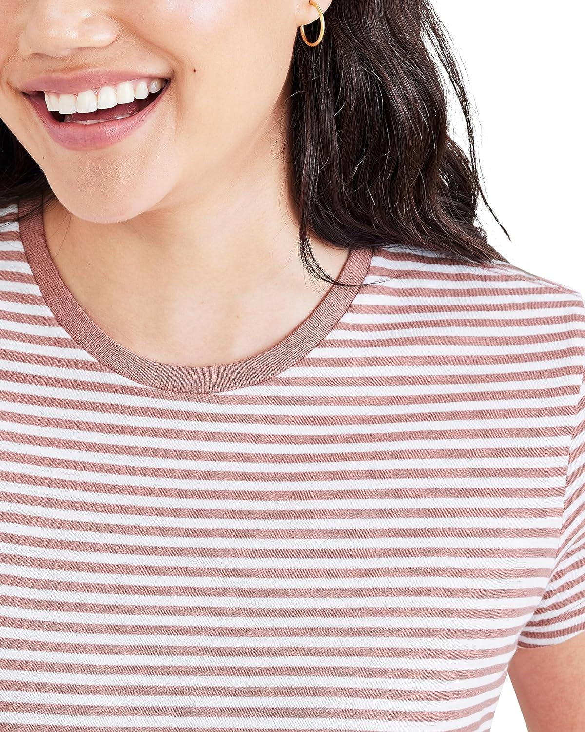 imageDockers Womens Slim Fit Cotton Slub Jersey Favorite Crew TShirtLucent White Stripe