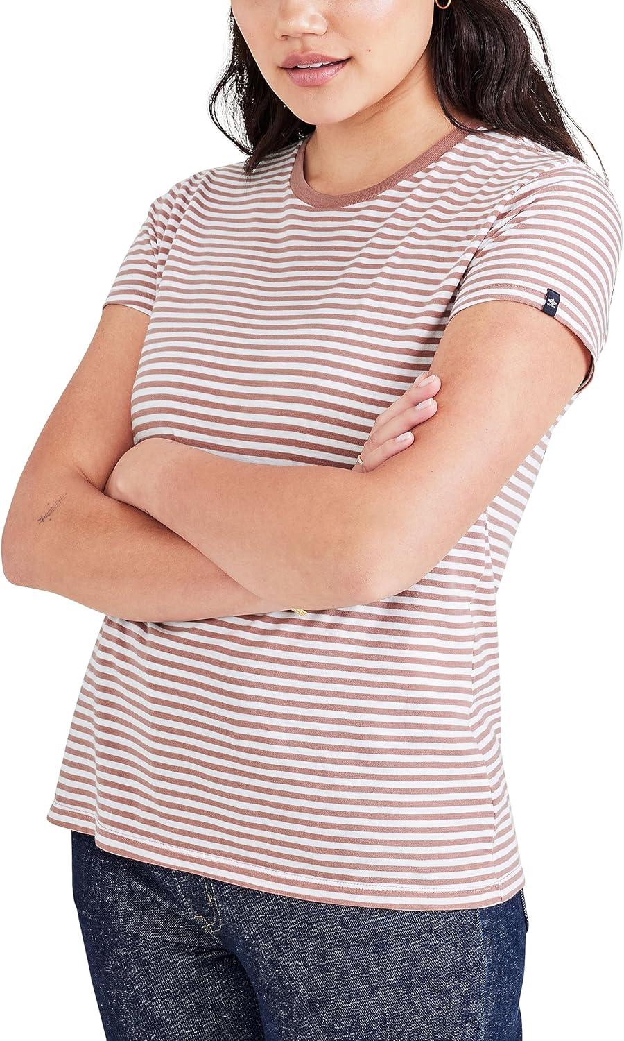 imageDockers Womens Slim Fit Cotton Slub Jersey Favorite Crew TShirtLucent White Stripe