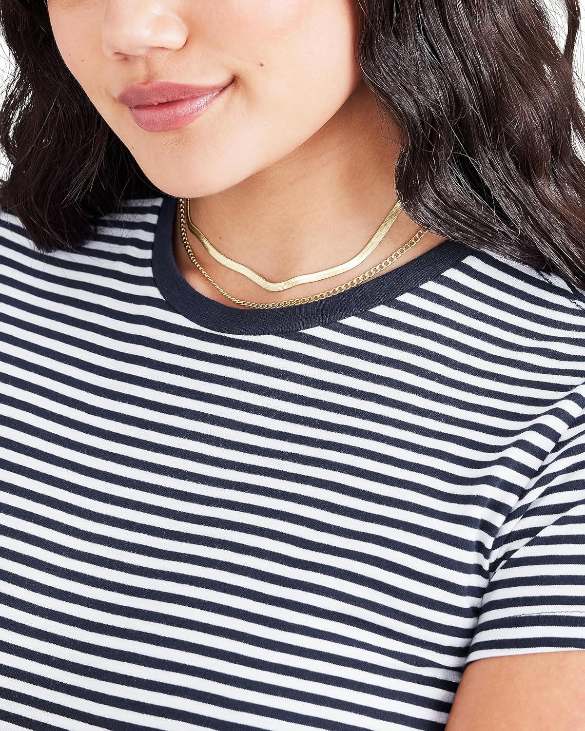 imageDockers Womens Slim Fit Cotton Slub Jersey Favorite Crew TShirtNavy Blazer Stripe