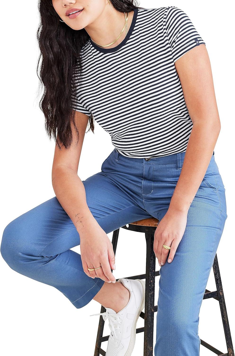 imageDockers Womens Slim Fit Cotton Slub Jersey Favorite Crew TShirtNavy Blazer Stripe