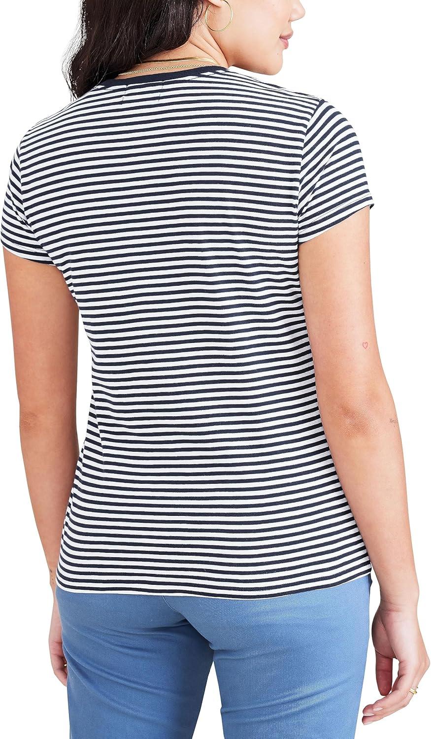 imageDockers Womens Slim Fit Cotton Slub Jersey Favorite Crew TShirtNavy Blazer Stripe