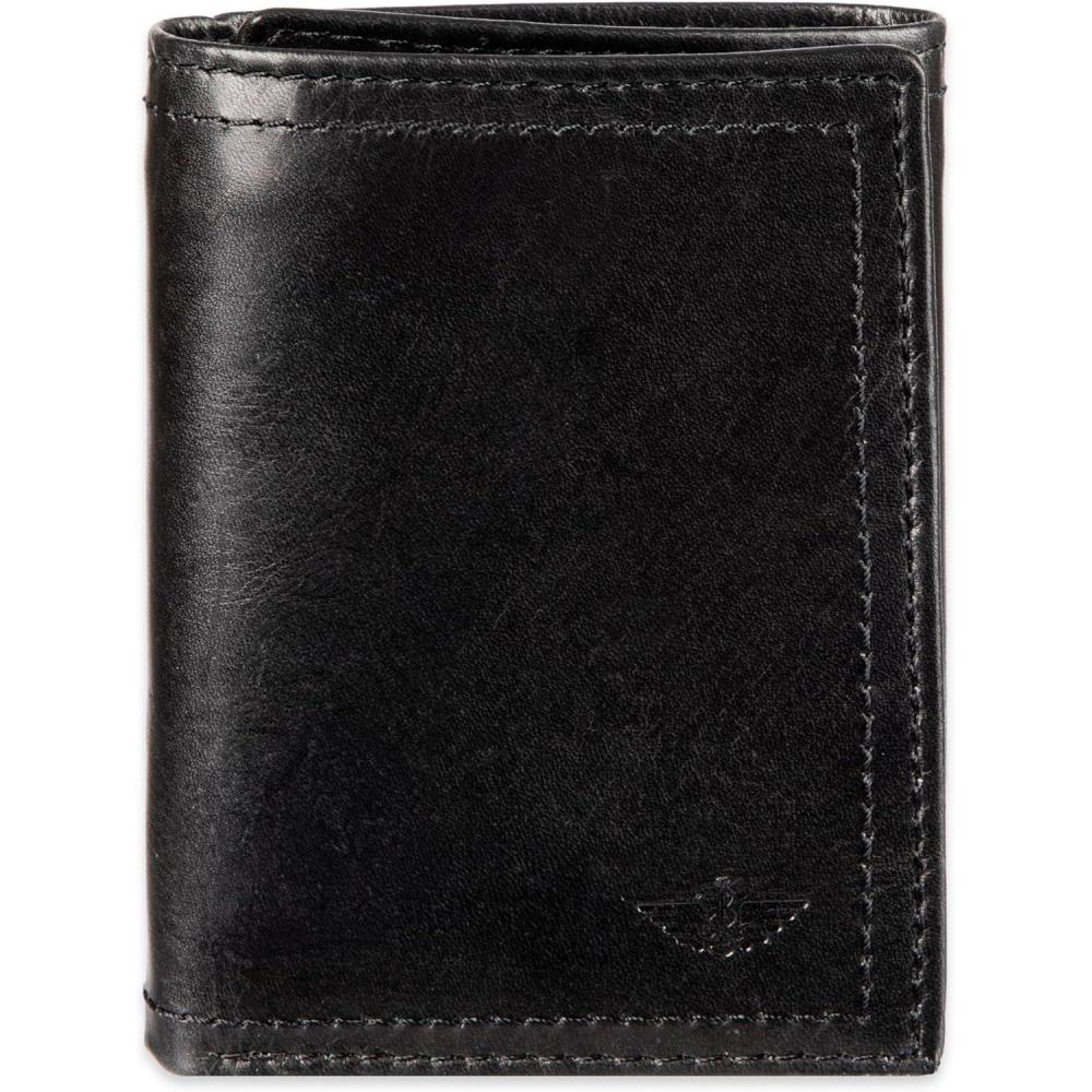 imageDOCKERS Mens Extra Capacity Slim Profile Trifold Wallet with Multiple Card Slots and ID WindowBlack