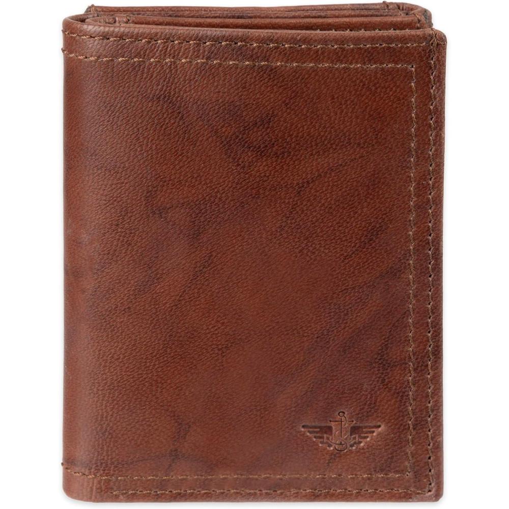 imageDOCKERS Mens Extra Capacity Slim Profile Trifold Wallet with Multiple Card Slots and ID WindowBrown ZFold