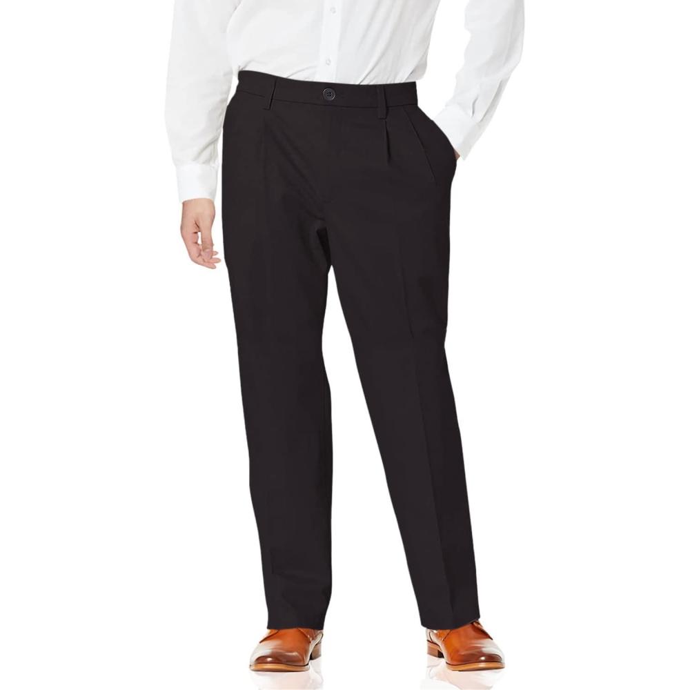 imageDOCKERS Mens Relaxed Fit Signature Khaki Lux Cotton Stretch Pants PleatedBlack