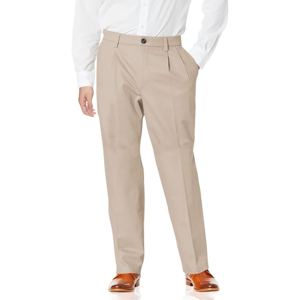 imageDOCKERS Mens Relaxed Fit Signature Khaki Lux Cotton Stretch Pants  PleatedTimberwolf
