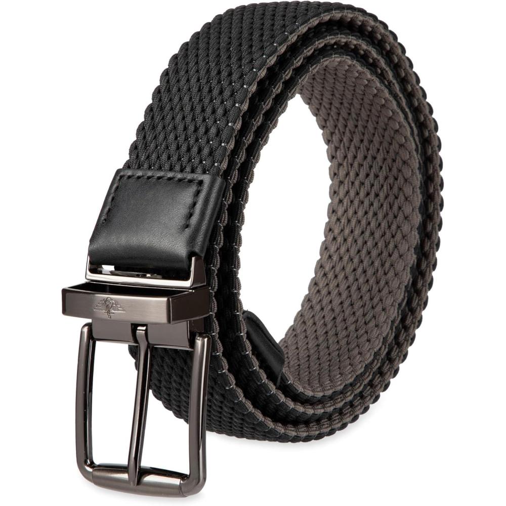 imageDOCKERS Mens Reversible Stretch Fabric Belt SpringSummer Belt Golf BeltBlackGray