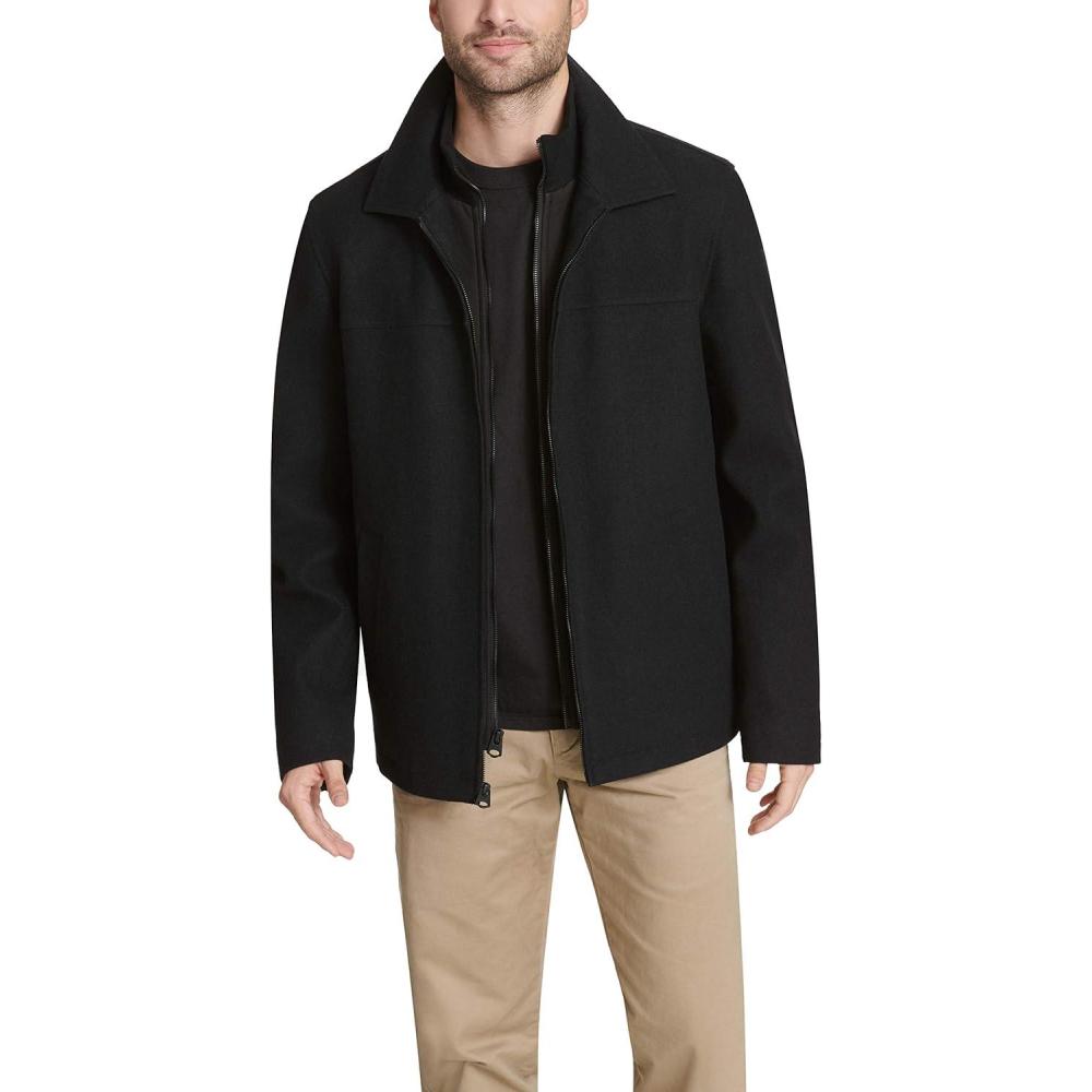 imageDOCKERS Mens Wool Blend Zip Up Jacket with Quilted BibBlackSoftshell Bib
