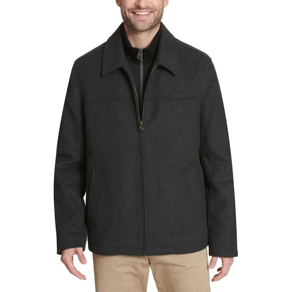 imageDOCKERS Mens Wool Blend Zip Up Jacket with Quilted BibCharcoalSoftshell Bib