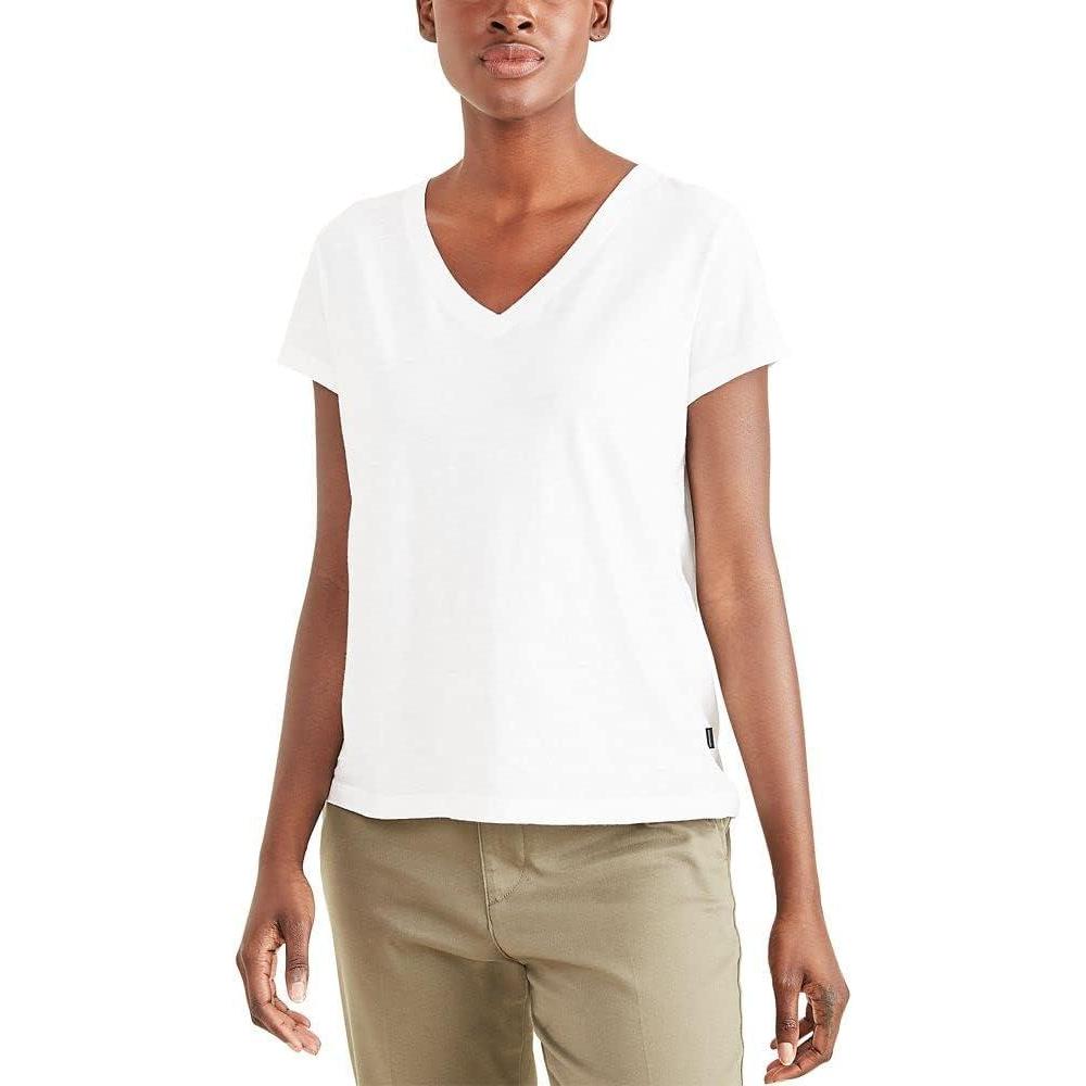 imageDOCKERS Womens Slim Fit Short Sleeve Favorite VNeck Tee ShirtLucent White