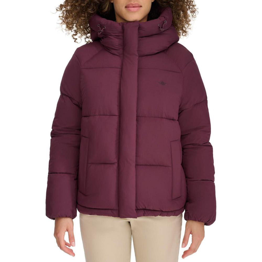 imageDOCKERS womens Water Resistant Quilted Bubble Puffer Jacket With HoodWine