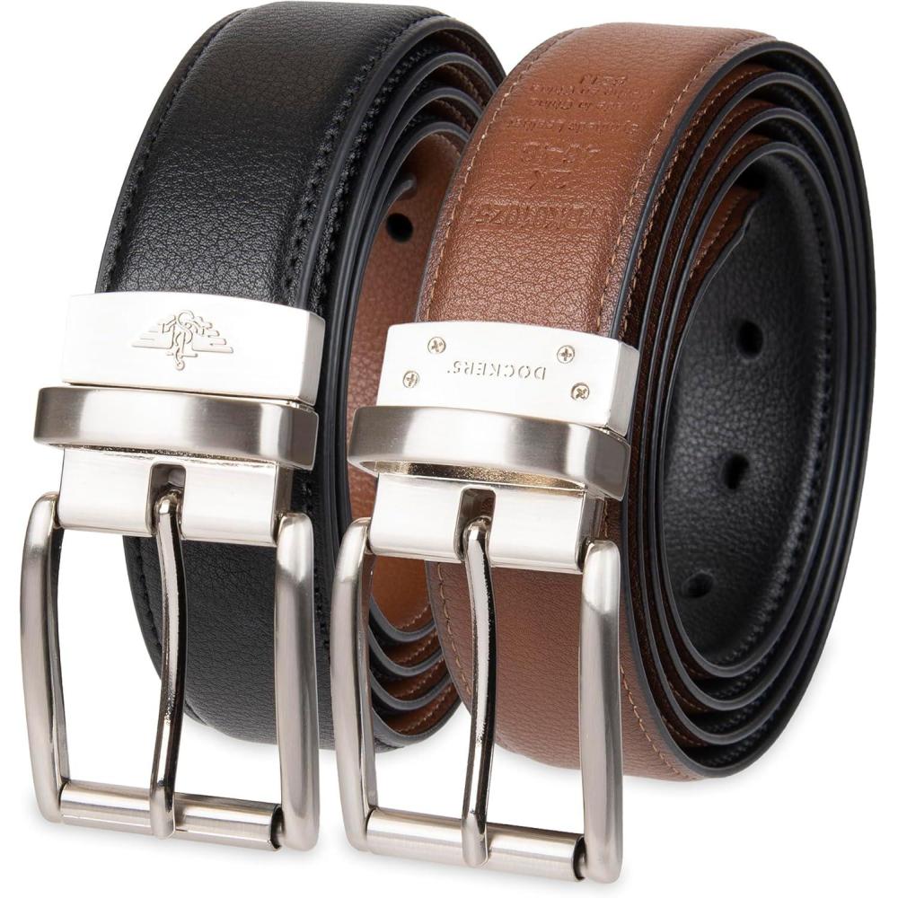 imageDockers Mens 2in1 Reversible Everyday Casual Versatile Belt Regular and Big ampamp Tall SizingBlackCognac