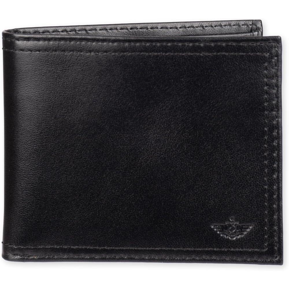 imageDockers Mens Bifold Leather Wallet Thin Slimfold RFID Blocking Security Smart Extra CapacityBlack Emboss