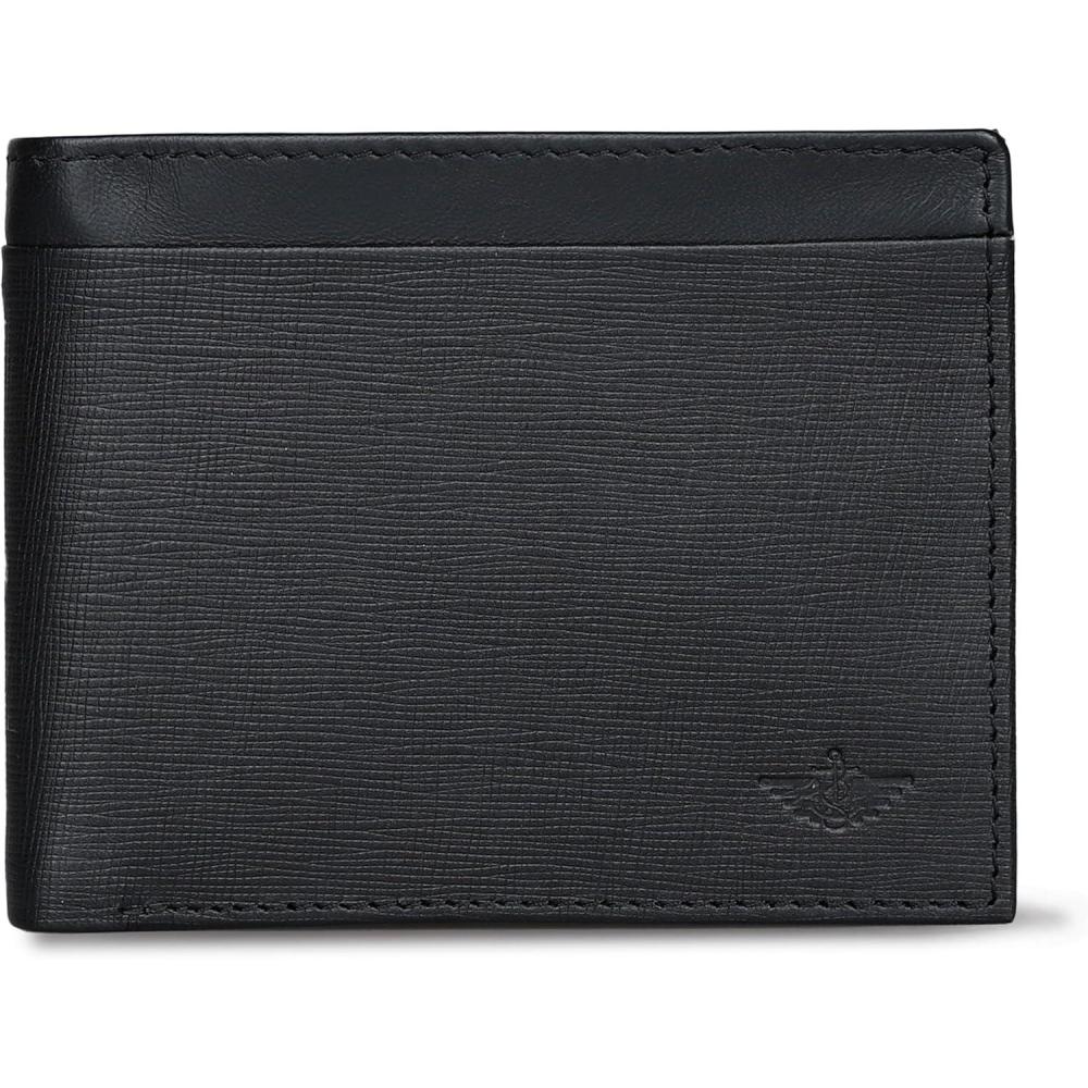 imageDockers Mens Bifold Leather Wallet Thin Slimfold RFID Blocking Security Smart Extra CapacityBlack Emboss Logo