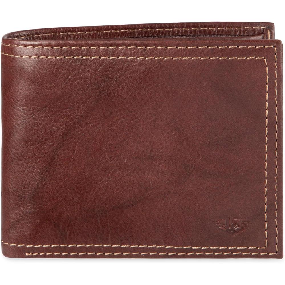 imageDockers Mens Bifold Leather Wallet Thin Slimfold RFID Blocking Security Smart Extra CapacityBrown