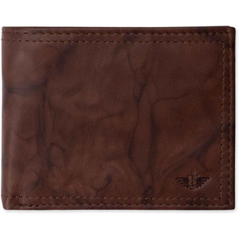 imageDockers Mens Bifold Leather Wallet Thin Slimfold RFID Blocking Security Smart Extra CapacityBrown Crunch