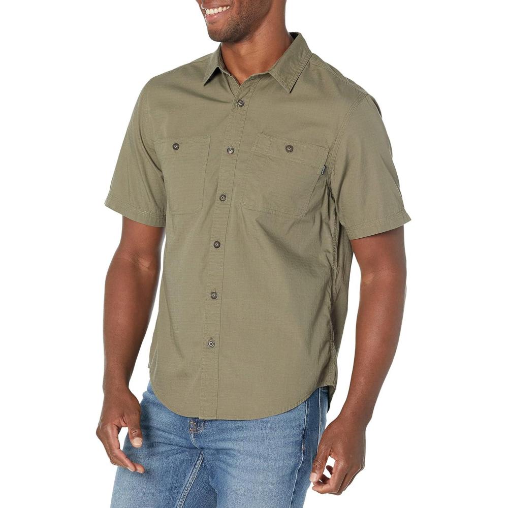 imageDockers Mens Regular Fit Short Sleeve Utility ShirtCamo Green  Solid Rip Stop