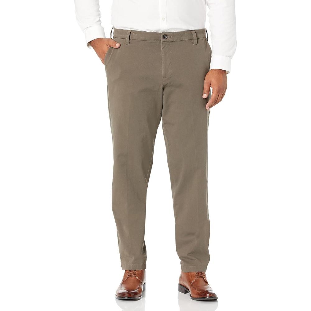 imageDockers Mens Relaxed Fit Comfort Khaki Pants PleatedDark Pebble