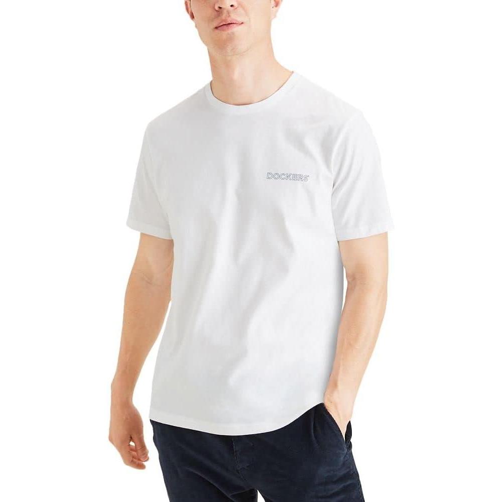 imageDockers Mens Slim Fit Short Sleeve Graphic Tee Shirt  Legacy Standard and Big ampamp TallPaper White