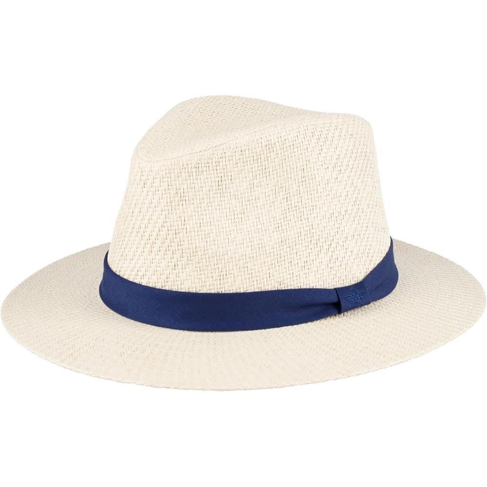 imageDockers Mens Straw Fedora and Panama HatNavy Band
