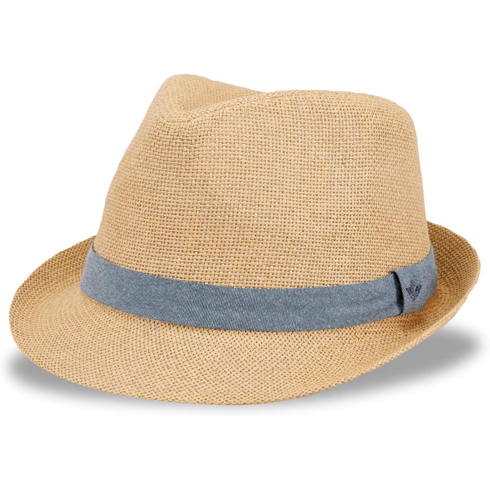 imageDockers Mens Straw Fedora and Panama HatTan Blue Band