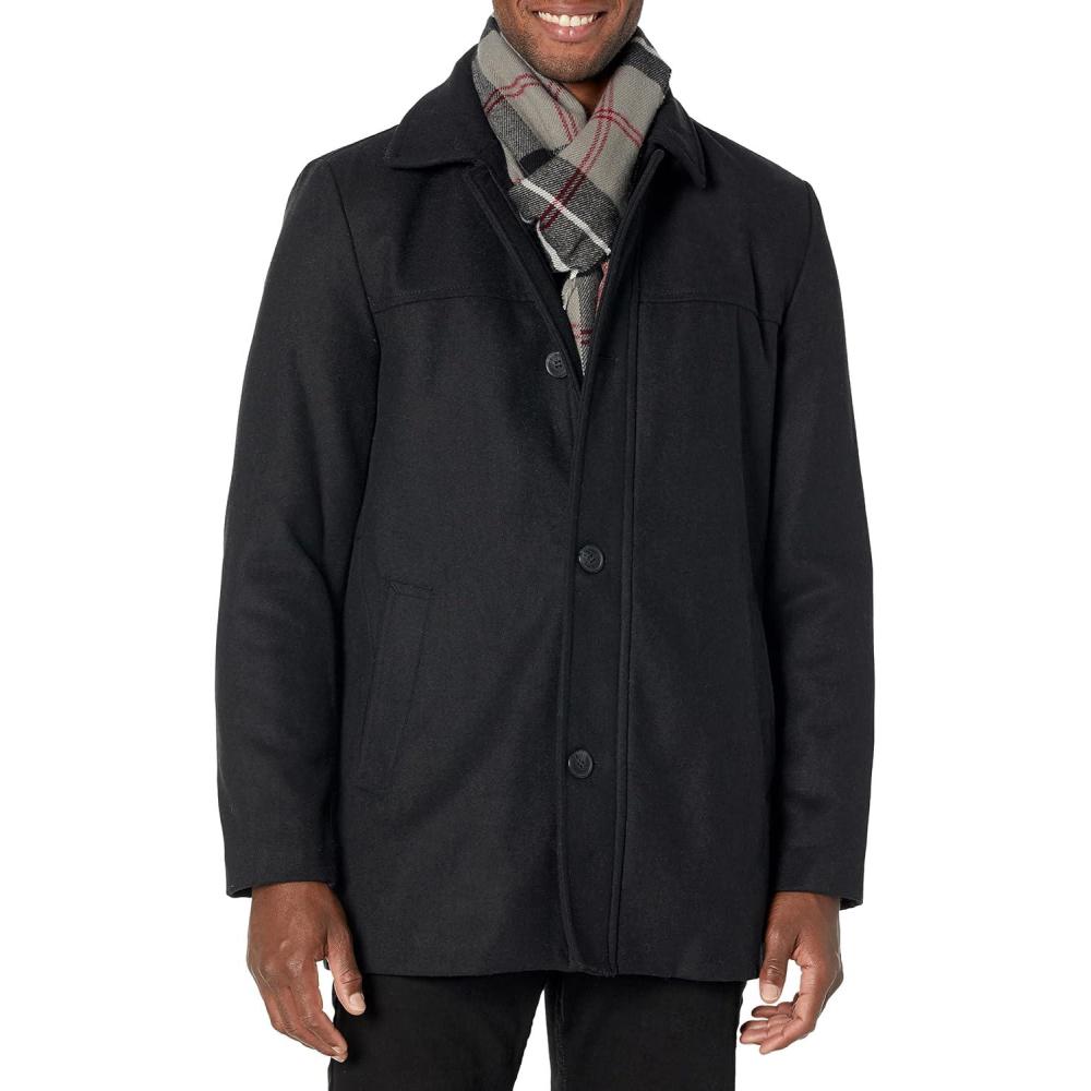 imageDockers mens Weston Wool Blend Coat With Scarf Regular and Big ampamp TallBlackLight Grey Scarf