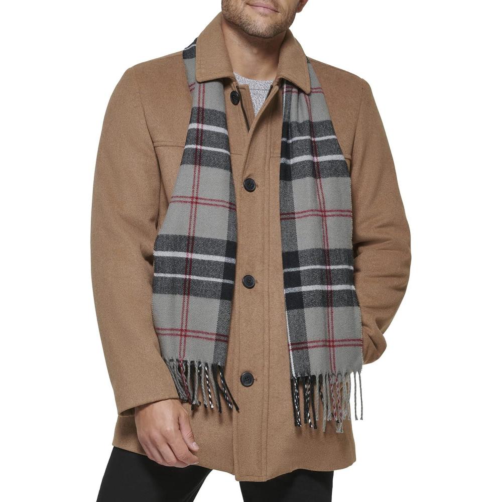 imageDockers mens Weston Wool Blend Coat With Scarf Regular and Big ampamp TallCamelLight Grey Scarf