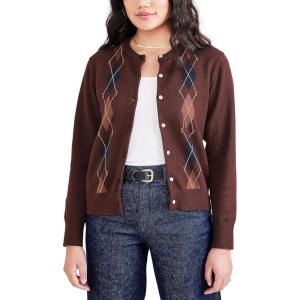 DOCKERS Men’s Regular Fit Long Sleeve Cardigan Sweater(Decadent Chocolate Brown – Argyle)