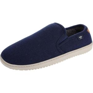 DOCKERS Men’s Slippers Twin-Gore Slip-On Indoor Outdoor Shoe, Faux Wool, Navy/Grey, Men’s Sizes 8 to 16 Medium and Wide Widths(Navy)