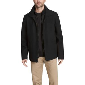 DOCKERS Men’s Wool Blend Zip Up Jacket with Quilted Bib(Black/Softshell Bib)