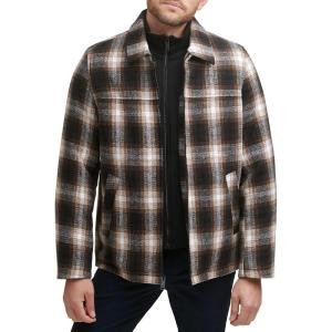 DOCKERS Men’s Wool Blend Zip Up Jacket with Quilted Bib(Brown Fancy)