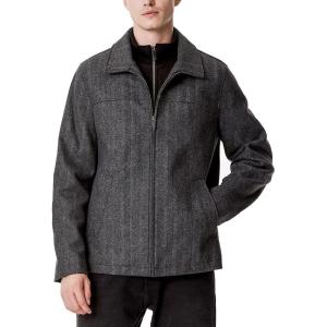 DOCKERS Men’s Wool Blend Zip Up Jacket with Quilted Bib(Charcoal Herringbone)