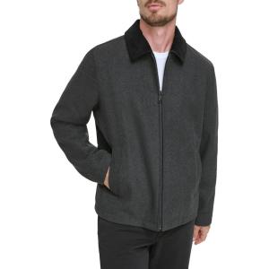 DOCKERS Men’s Wool Blend Zip Up Jacket with Quilted Bib(Charcoal (Without Bib))