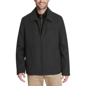 DOCKERS Men’s Wool Blend Zip Up Jacket with Quilted Bib(Charcoal/Softshell Bib)