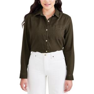 DOCKERS Womens Regular Favorite Long Sleeve Collared Shirt(Forest Night (Flannel))