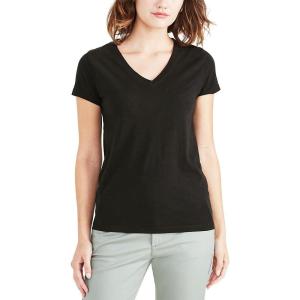 DOCKERS Womens Slim Fit Short Sleeve Favorite V-Neck Tee Shirt(Beautiful Black)