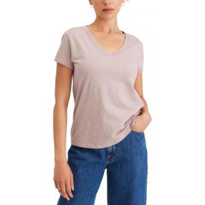 DOCKERS Womens Slim Fit Short Sleeve Favorite V-Neck Tee Shirt(Fawn)