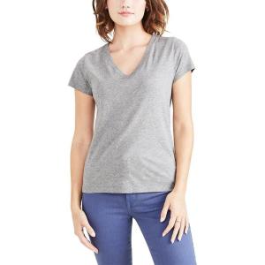 DOCKERS Womens Slim Fit Short Sleeve Favorite V-Neck Tee Shirt(Heather Grey)