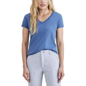 DOCKERS Womens Slim Fit Short Sleeve Favorite V-Neck Tee Shirt(Oceanview Blue)