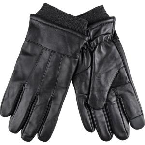 Dockers Men’s Warm Leather Winter Gloves with Smartphone Touchscreen Capability(Black Cuffed)