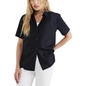 Dockers Womens Regular Fit Short Sleeve Button Down Shirt(Beautiful Black (Poplin))