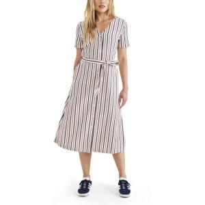 Dockers Women’s Short Sleeve Midi Dress(Cherry Bomb – Anzhu Stripe)