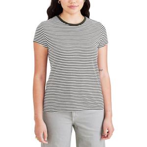 Dockers Women’s Slim Fit Cotton Slub Jersey Favorite Crew T-Shirt(Forest Night Stripe)